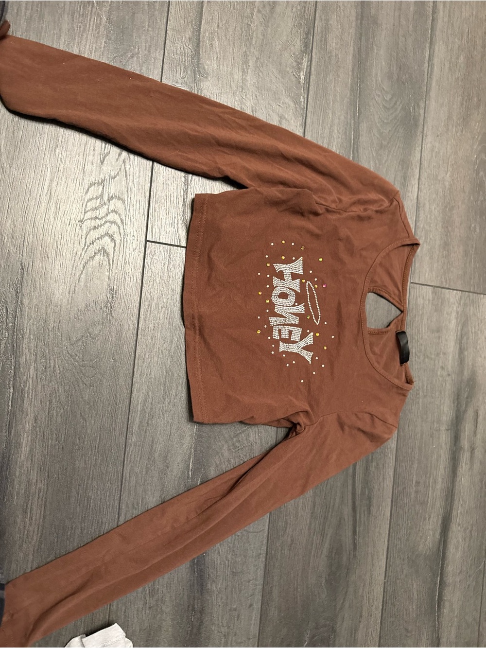 Rust Brown Long Sleeve Graphic Crop Top